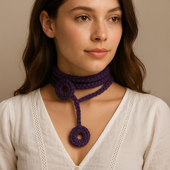 New Handmade Purple Crochet Wrap Necklace 68" Boho Statement Necklace - Picture 1 of 4